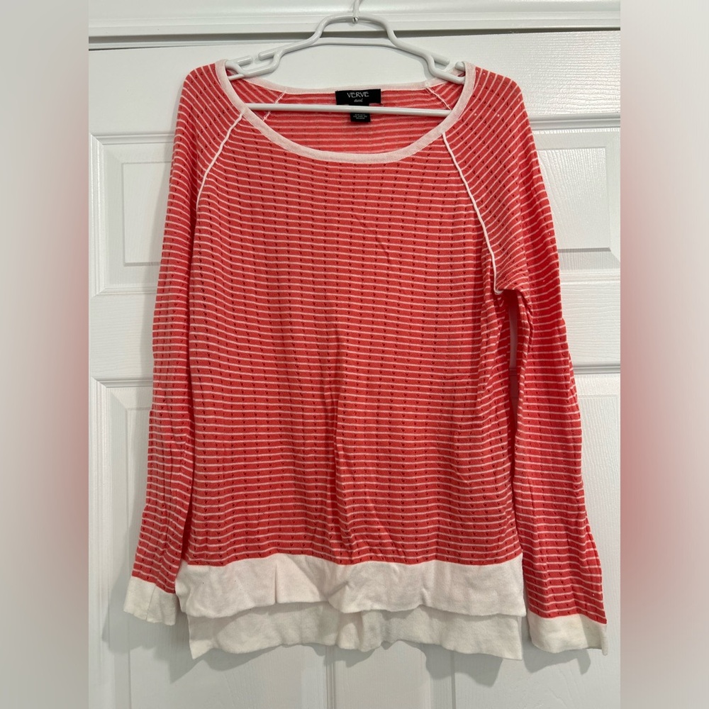 Coral and White Striped Sweater